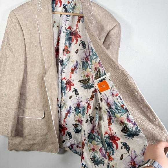 Tallia Men’s Linen Blazer Unique Butterfly Watercolor Floral Lining - Picture 3 of 6